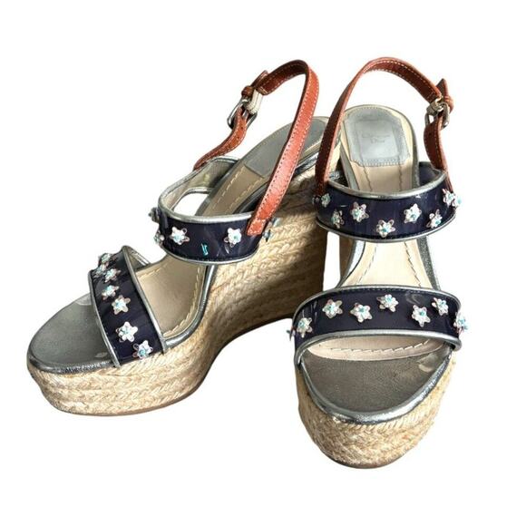 AUTHENTIC CHRISTIAN DIOR PLATFORM WEDGE FLORAL SANDALS SIZE US 6 EURO 36 - Picture 3 of 7